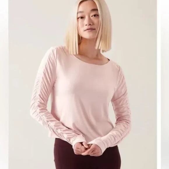 Athleta All Around‎ Ruched Top Light Pink Long Sleeve Womens 3X NWT Modal Blend - Picture 1 of 11